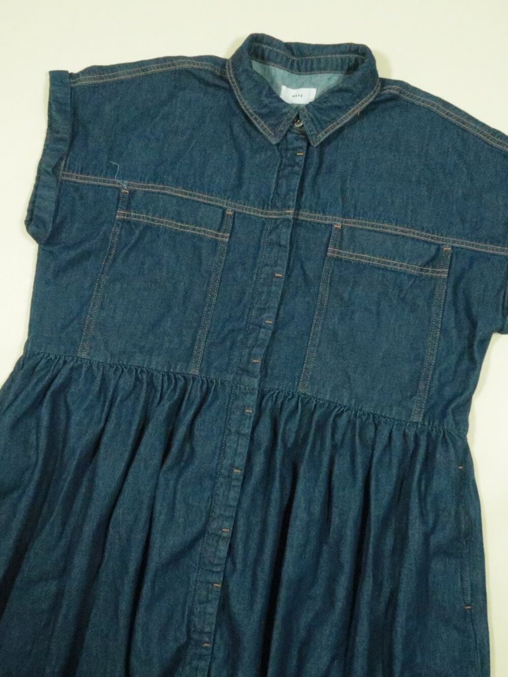 Maye Harper Denim Dress Womens 2XL Blue Cap Sleeve Midi Button Down